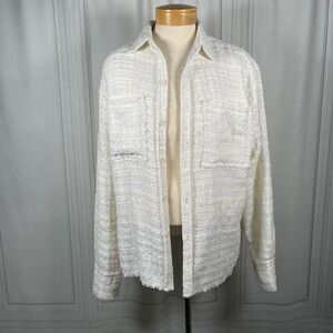 MNML NWT - Men's Raw Edge Tweed Flannel Shirt Jacket - White Bouclé Texture - M